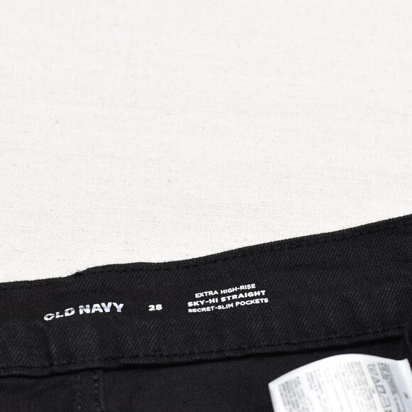Old Navy Women's Sky Hi Straight Jeans Extra High Rise Zip Cotton Black Size 28 - Picture 7 of 8